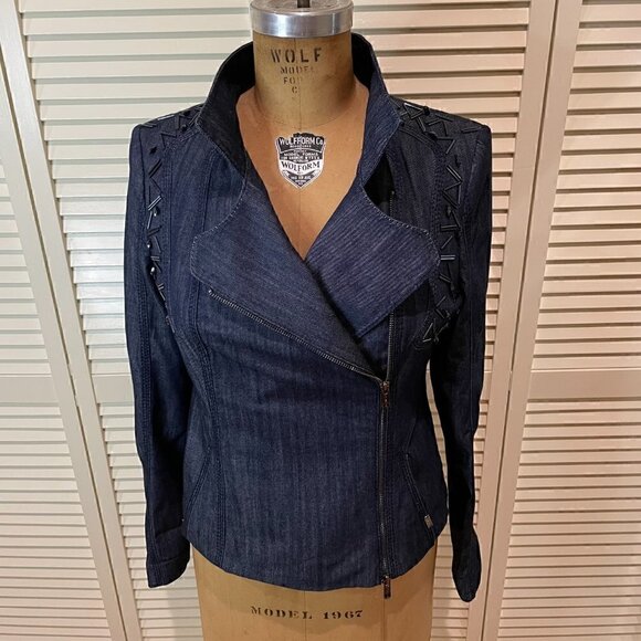GIZIA Women's Denim Coat/Jacket Blue Size 42/US Size 10 Embellished - Picture 1 of 12